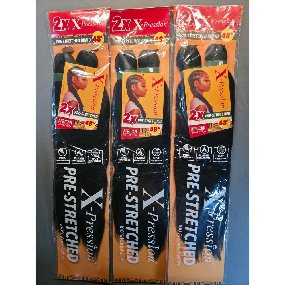 X-Pression 2X Pre-Stretched Braid 48" African Collection Black | Set of 3
